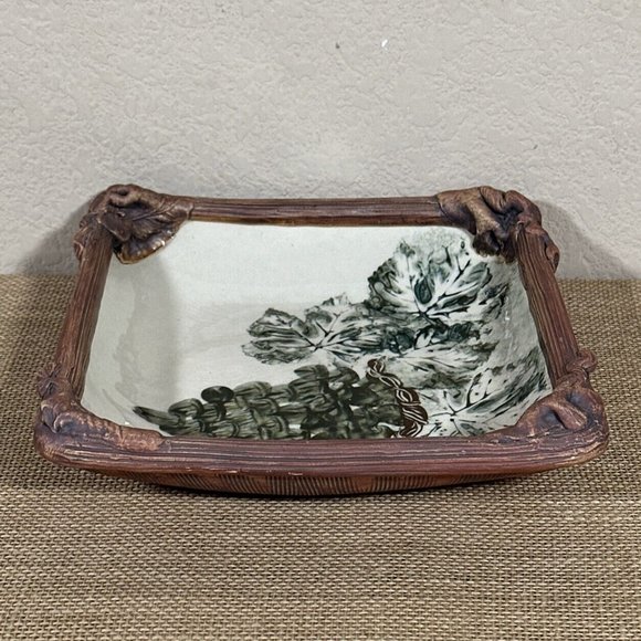 Ellen Evans Terrafirma Square Dish NY‎ Sculpted Pottery 9" Grapes VTG 1999 RARE - Picture 3 of 12